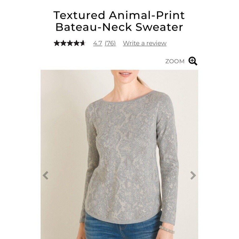 Chicos Sweater Long Sleeve Animal Print Silver Gold Size 2 Large Metallic - Picture 9 of 10